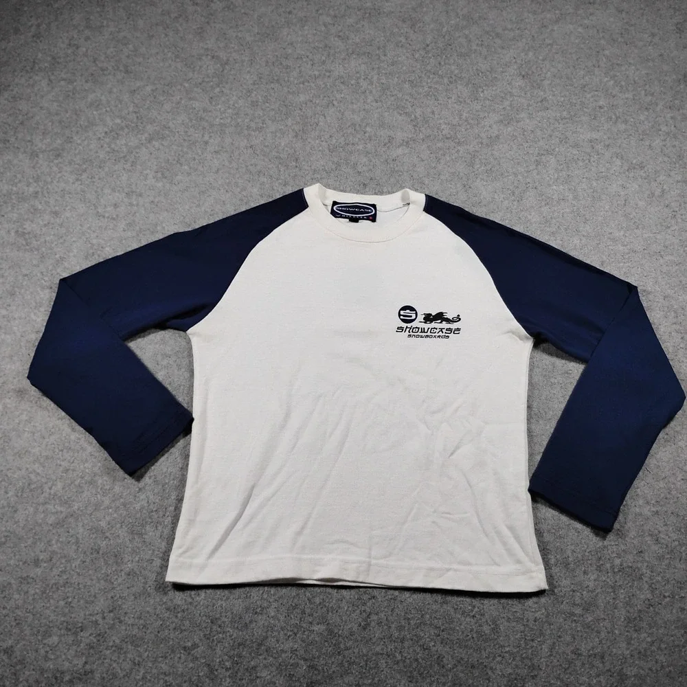Showcase Whistler Snowboards Kids Raglan Long Sleeve Shirt White Blue Size M Y2K
